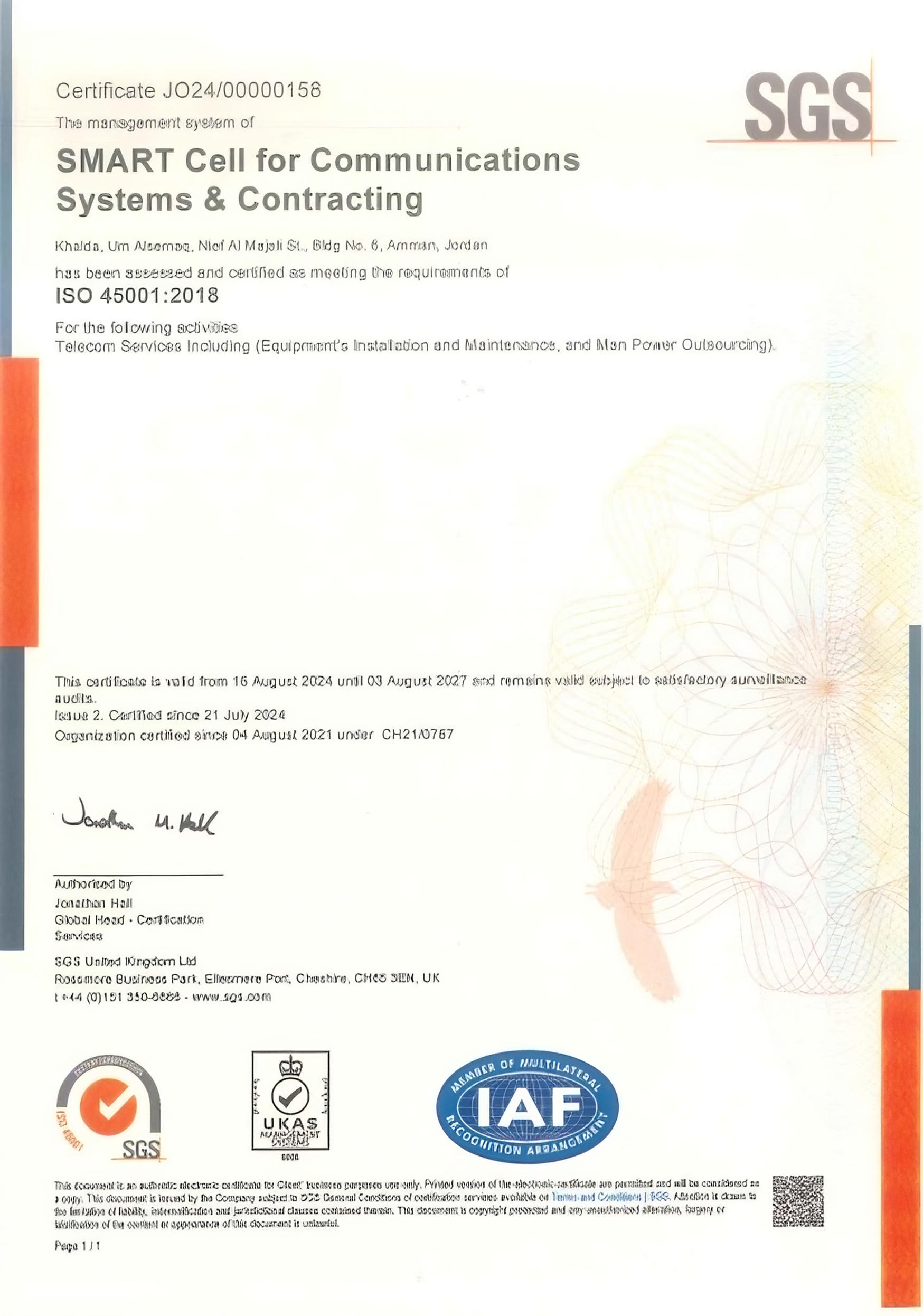 ISO 45001:2018 Certificate